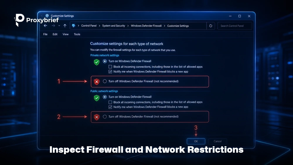 Inspect Firewall and Network Restrictions